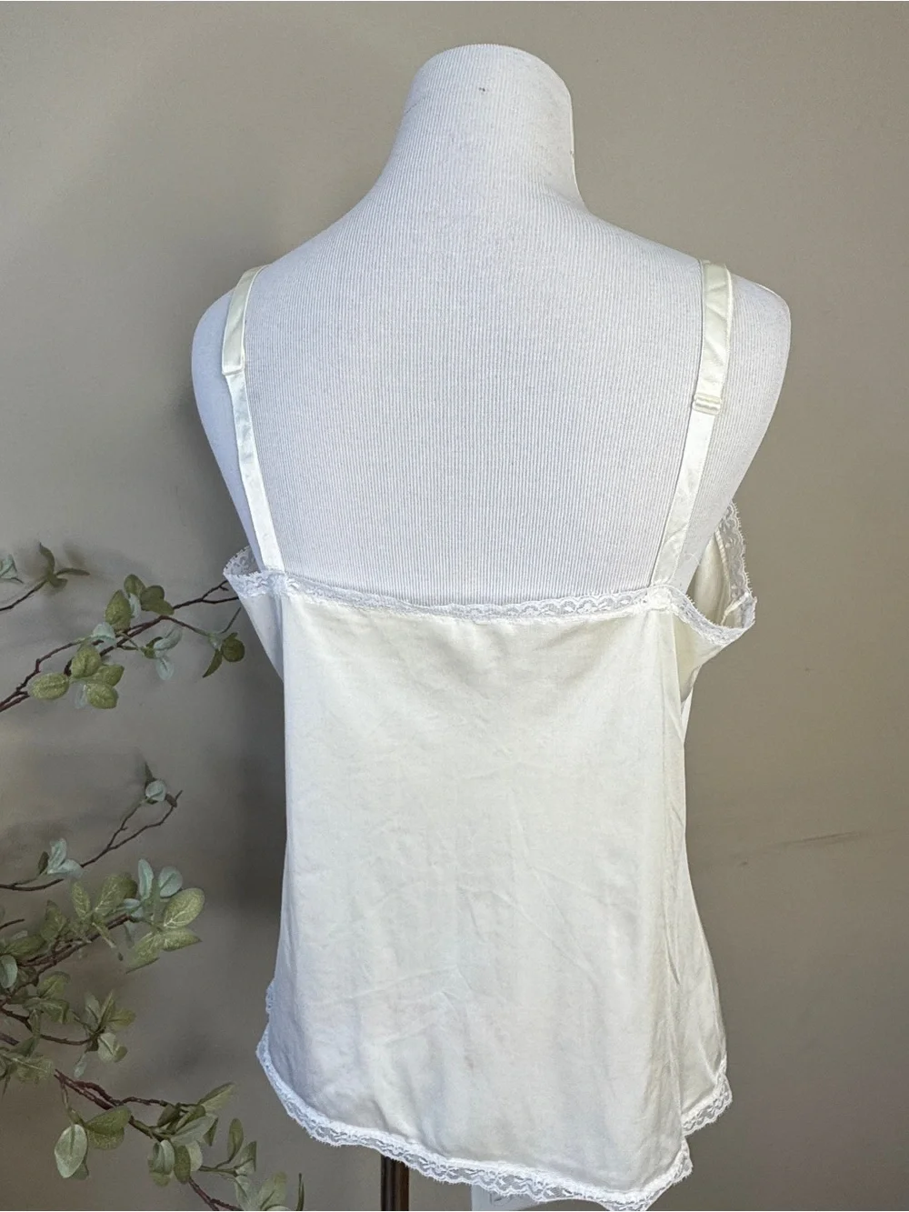 Vintage Lorrain 36 Satin Lace Cami Butterfly Made USA Nylon Lingerie Slip Top